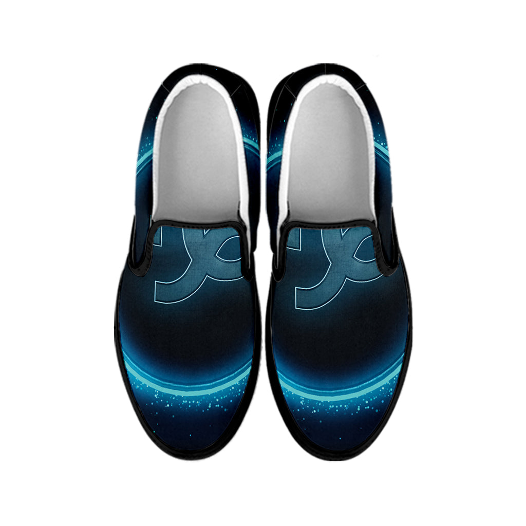 Blue Capricorn Zodiac Sign Print Black Slip On Shoes