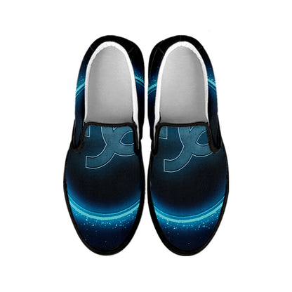 Blue Capricorn Zodiac Sign Print Black Slip On Shoes