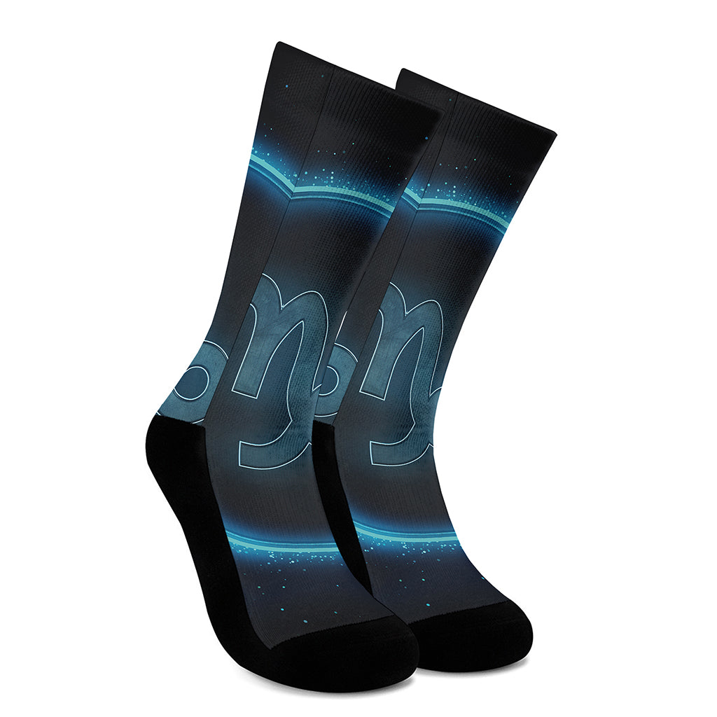 Blue Capricorn Zodiac Sign Print Crew Socks