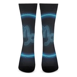 Blue Capricorn Zodiac Sign Print Crew Socks