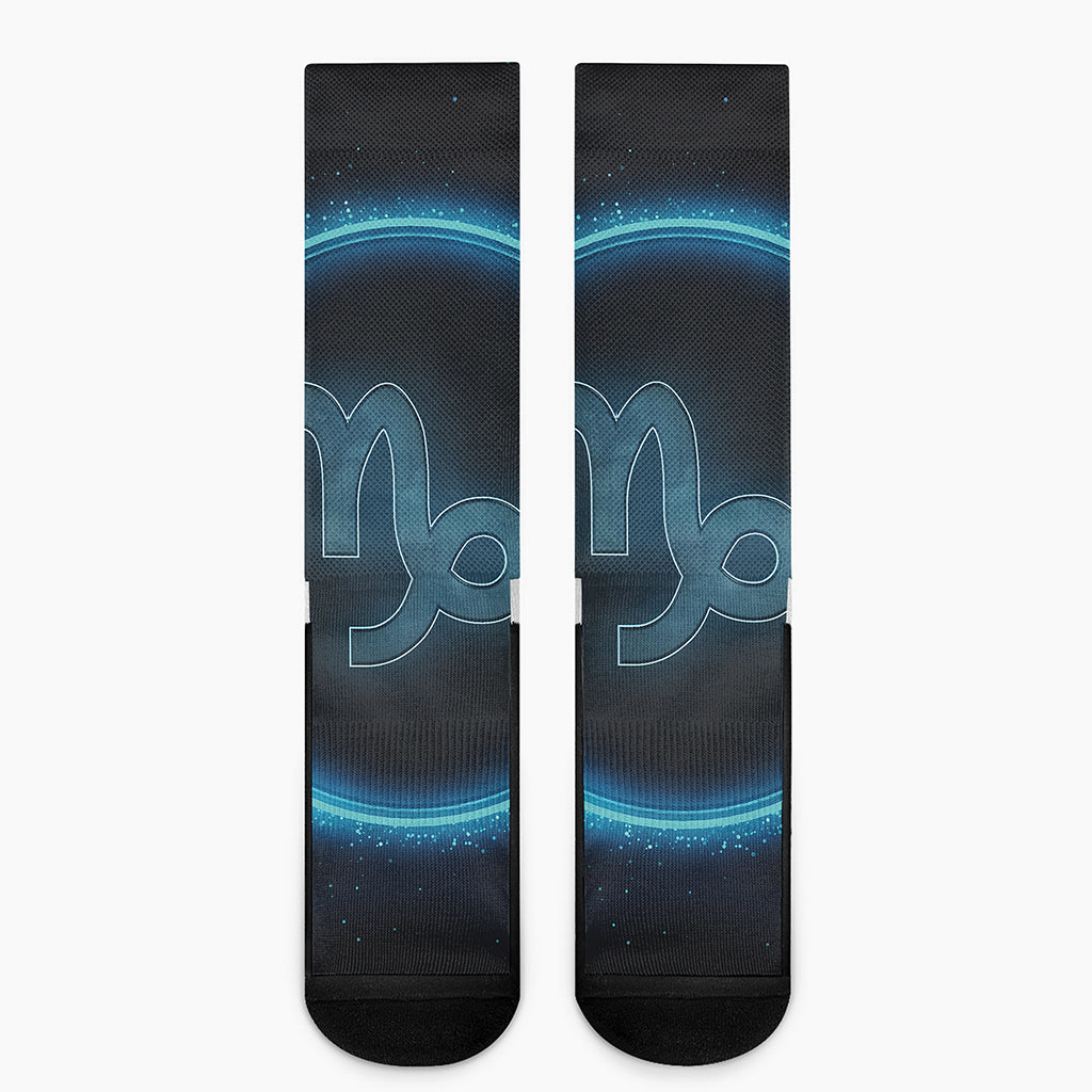 Blue Capricorn Zodiac Sign Print Crew Socks