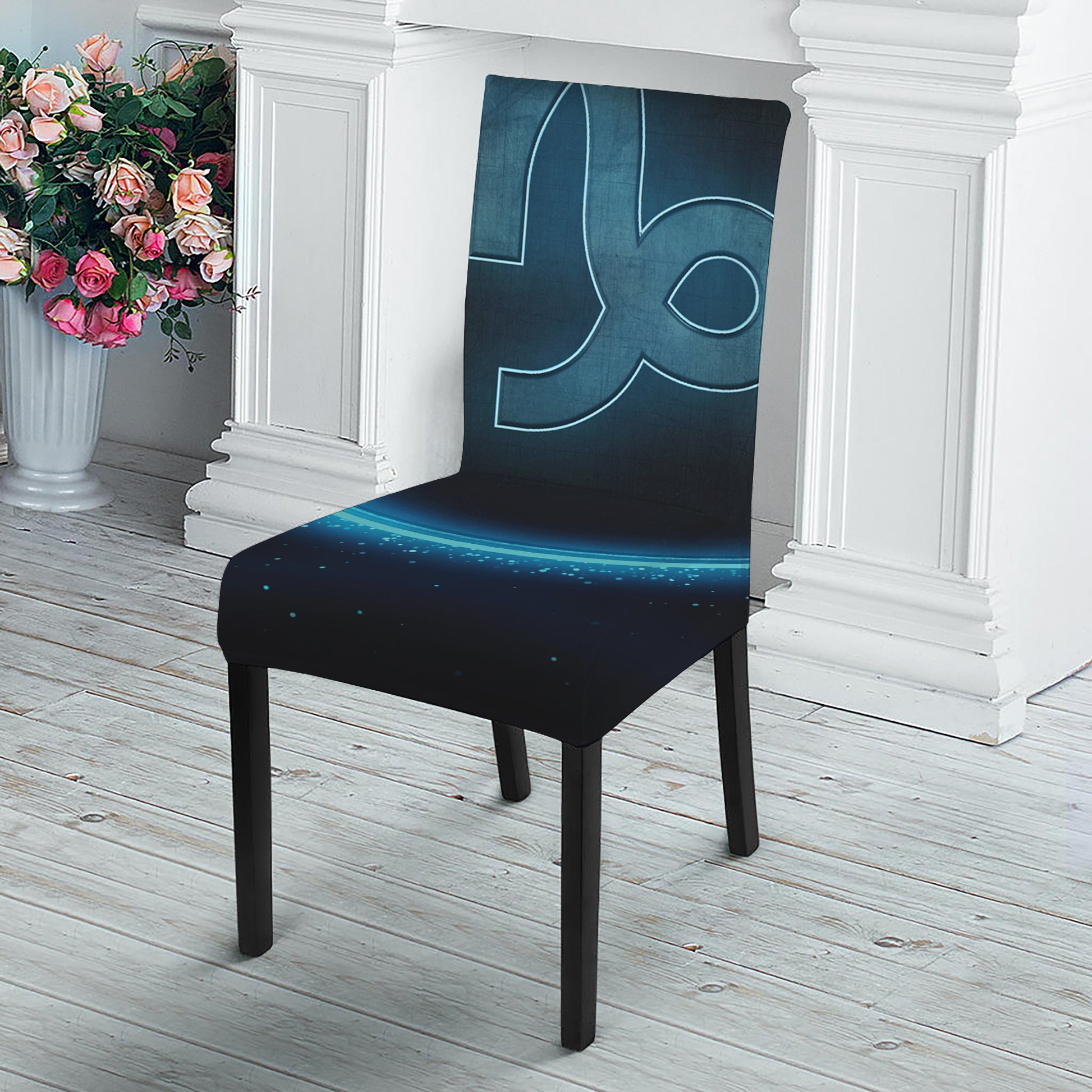 Blue Capricorn Zodiac Sign Print Dining Chair Slipcover