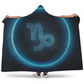Blue Capricorn Zodiac Sign Print Hooded Blanket