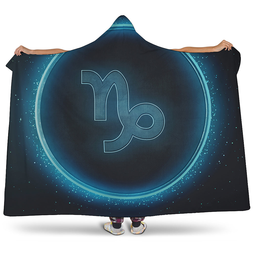 Blue Capricorn Zodiac Sign Print Hooded Blanket