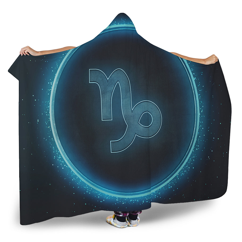 Blue Capricorn Zodiac Sign Print Hooded Blanket