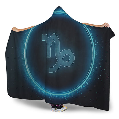 Blue Capricorn Zodiac Sign Print Hooded Blanket