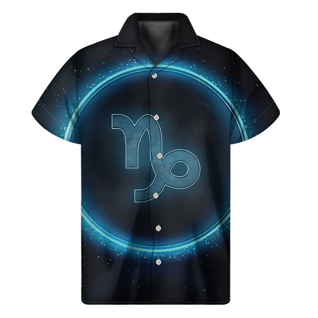 Blue Capricorn Zodiac Sign Print Men's Short Sleeve Shirt