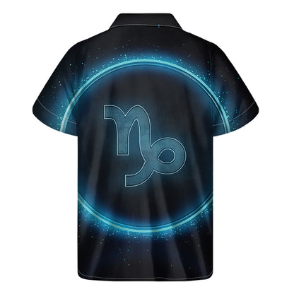 Blue Capricorn Zodiac Sign Print Men's Short Sleeve Shirt