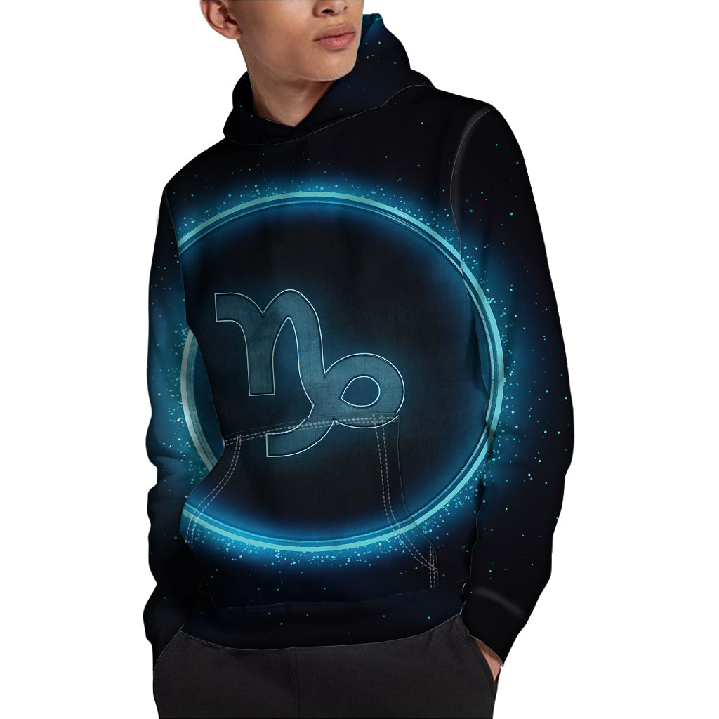 Blue Capricorn Zodiac Sign Print Pullover Hoodie