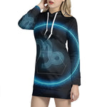 Blue Capricorn Zodiac Sign Print Pullover Hoodie Dress