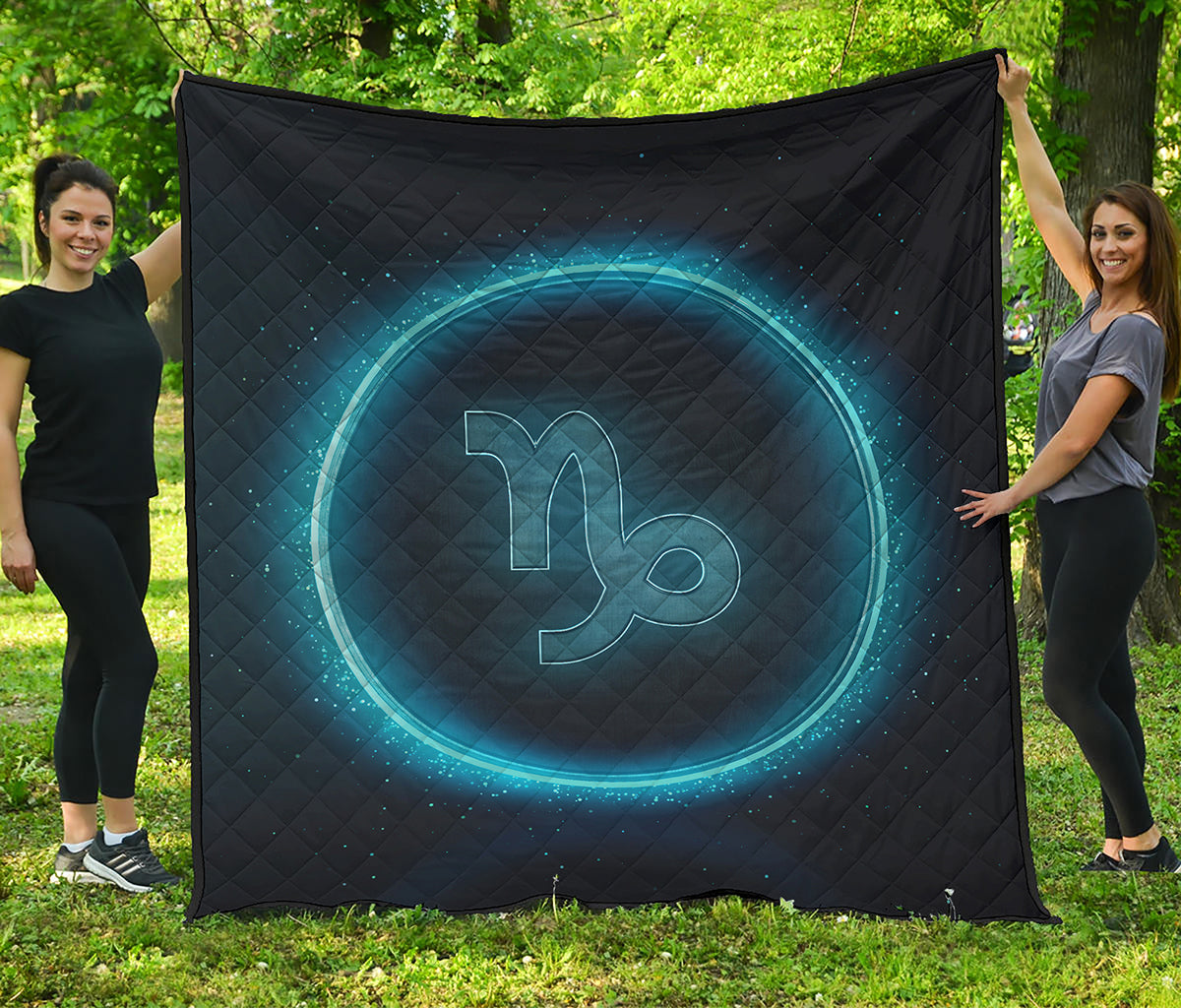 Blue Capricorn Zodiac Sign Print Quilt