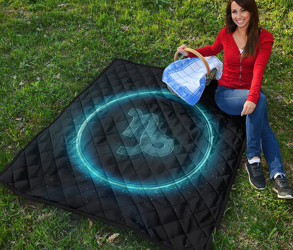 Blue Capricorn Zodiac Sign Print Quilt