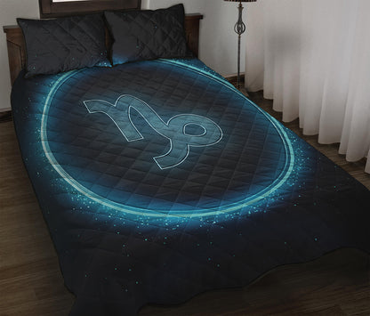 Blue Capricorn Zodiac Sign Print Quilt Bed Set