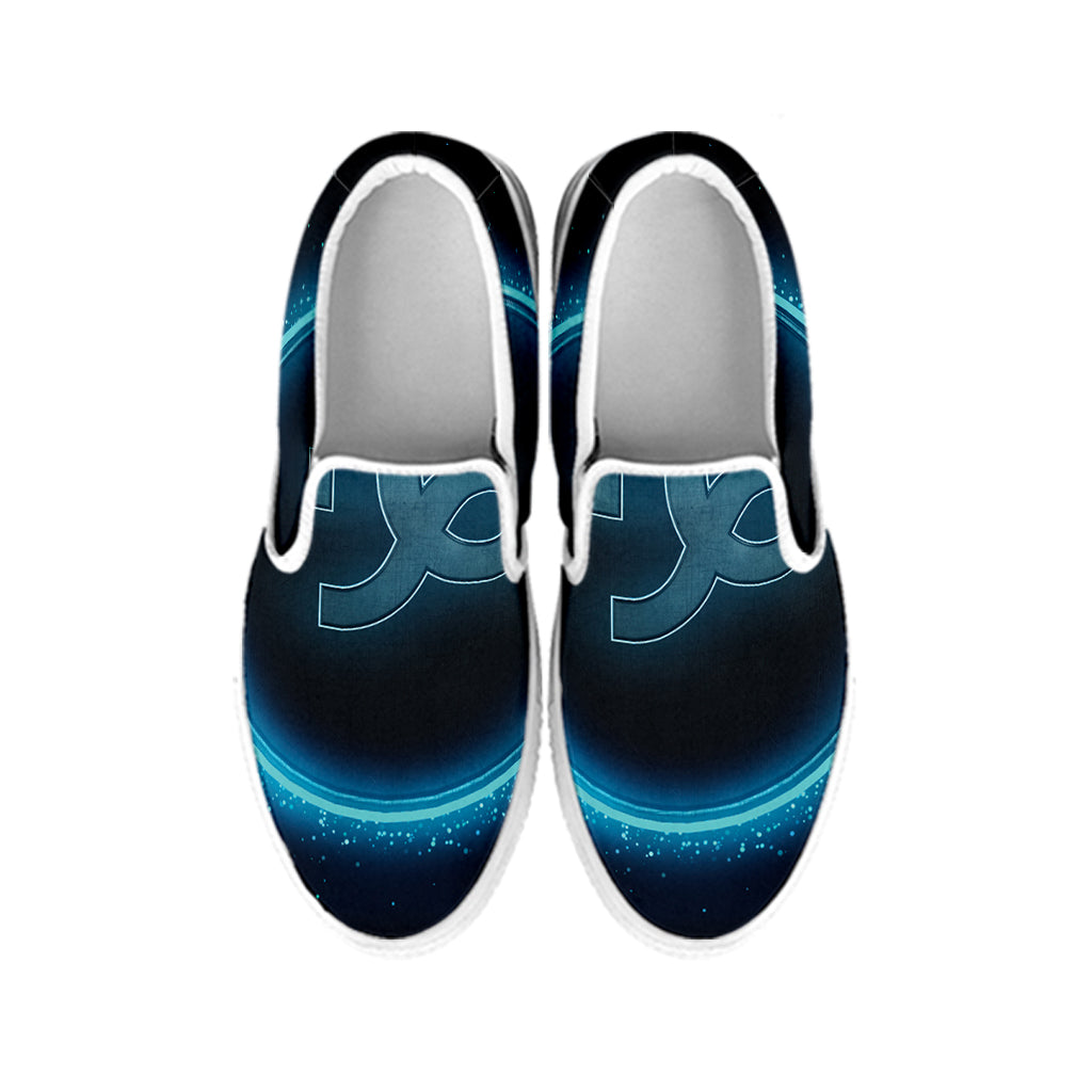 Blue Capricorn Zodiac Sign Print White Slip On Shoes