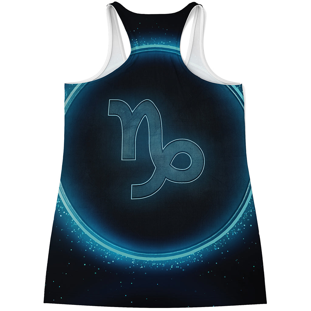 Blue Capricorn Zodiac Sign Print Women's Racerback Tank Top