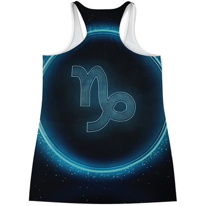 Blue Capricorn Zodiac Sign Print Women's Racerback Tank Top