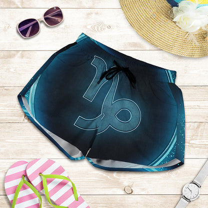 Blue Capricorn Zodiac Sign Print Women's Shorts