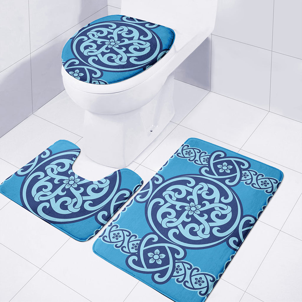 Blue Celtic Symbol Print 3 Piece Bath Mat Set