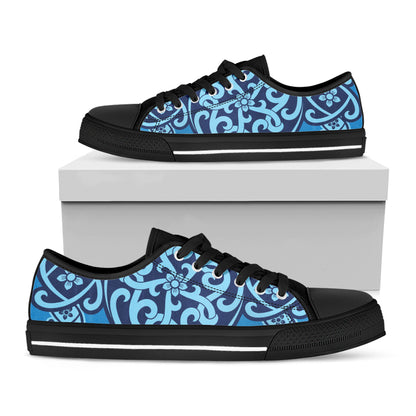 Blue Celtic Symbol Print Black Low Top Shoes 