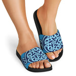 Blue Celtic Symbol Print Black Slide Sandals