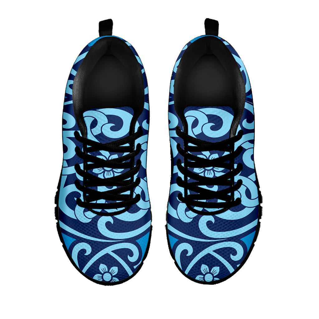 Blue Celtic Symbol Print Black Sneakers