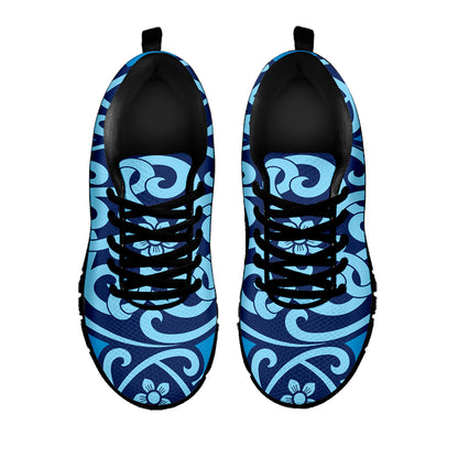 Blue Celtic Symbol Print Black Sneakers