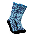 Blue Celtic Symbol Print Crew Socks