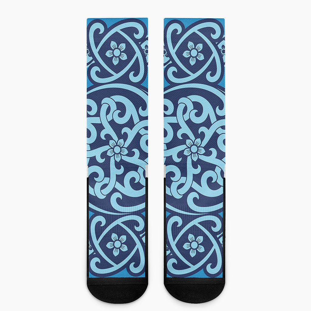 Blue Celtic Symbol Print Crew Socks