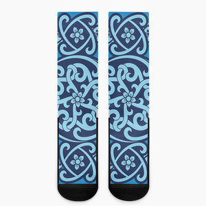 Blue Celtic Symbol Print Crew Socks