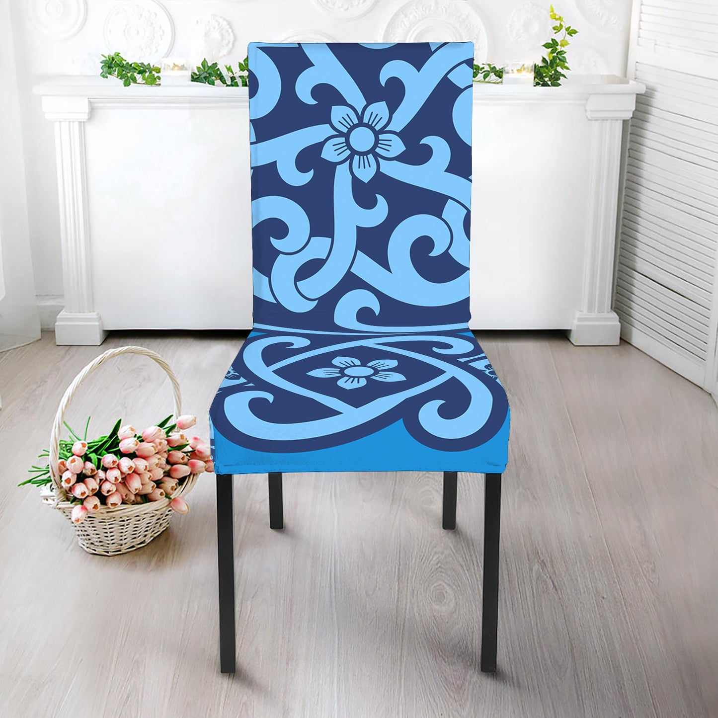Blue Celtic Symbol Print Dining Chair Slipcover