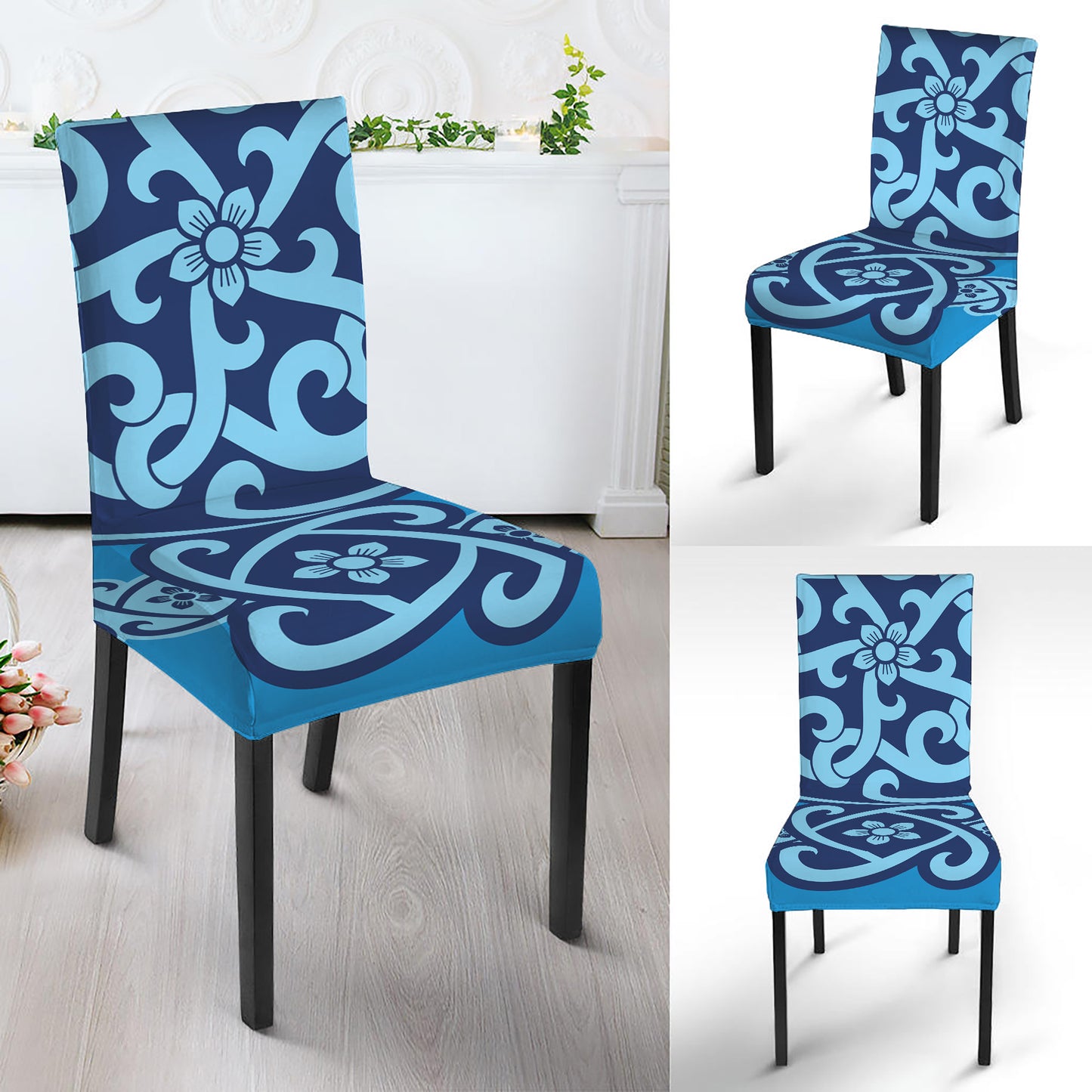 Blue Celtic Symbol Print Dining Chair Slipcover