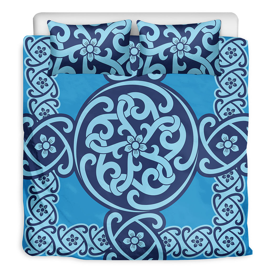 Blue Celtic Symbol Print Duvet Cover Bedding Set
