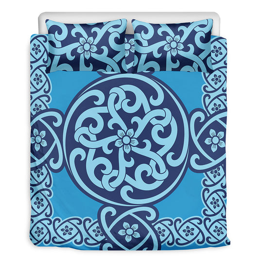 Blue Celtic Symbol Print Duvet Cover Bedding Set