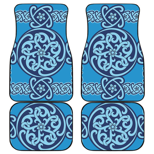 Blue Celtic Symbol Print Front and Back Car Floor Mats