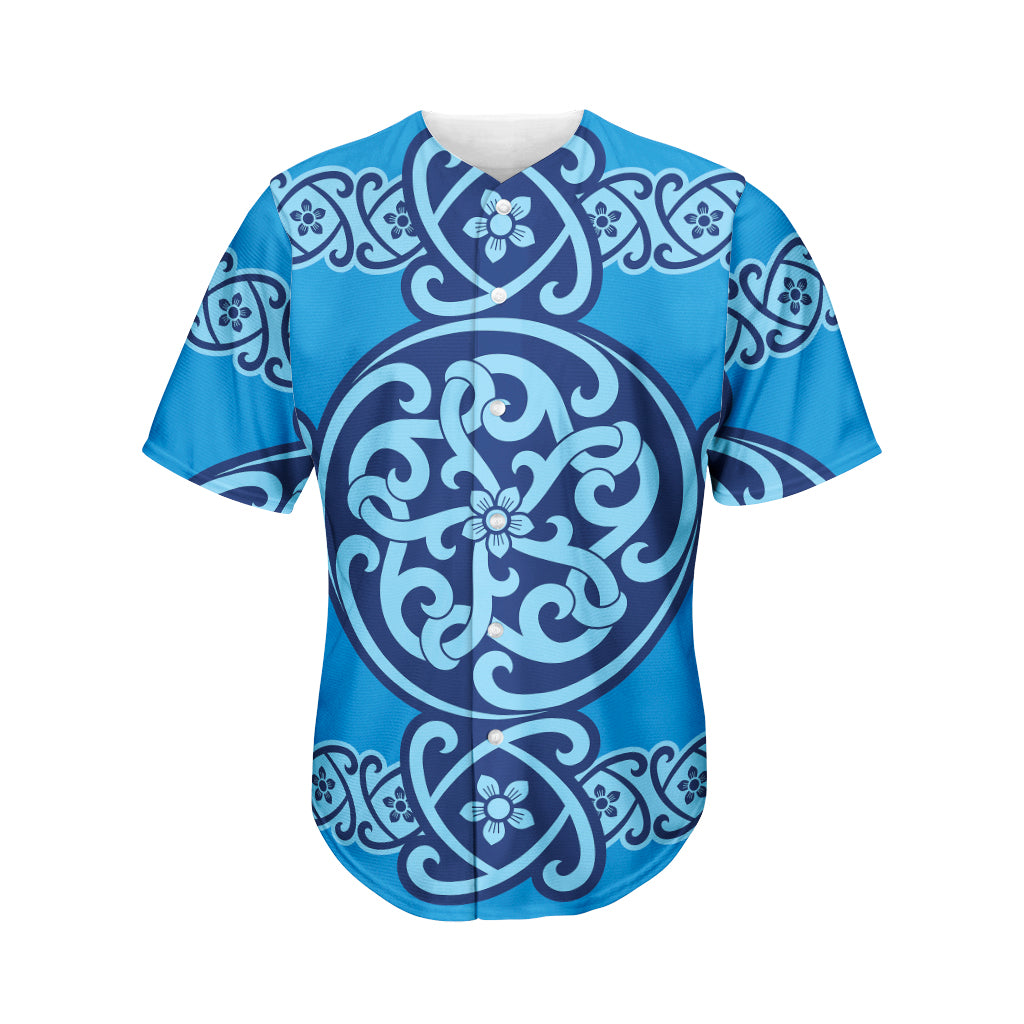 Blue Celtic Symbol Print Men's Baseball Jersey