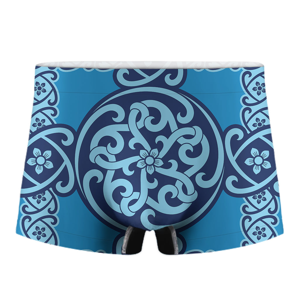 Blue Celtic Symbol Print Men's Boxer Briefs