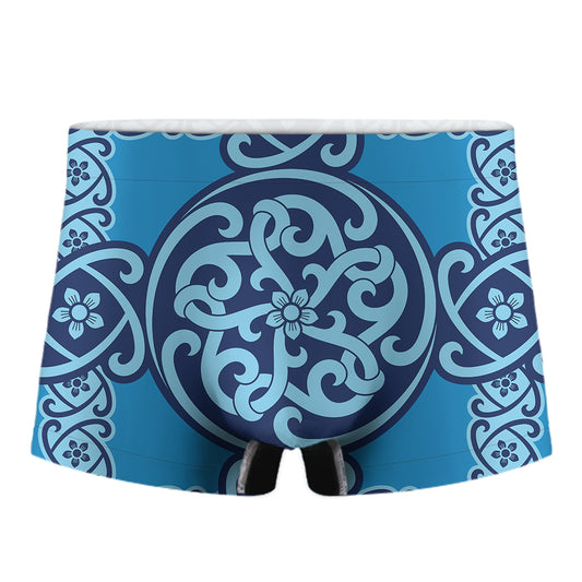 Blue Celtic Symbol Print Men's Boxer Briefs