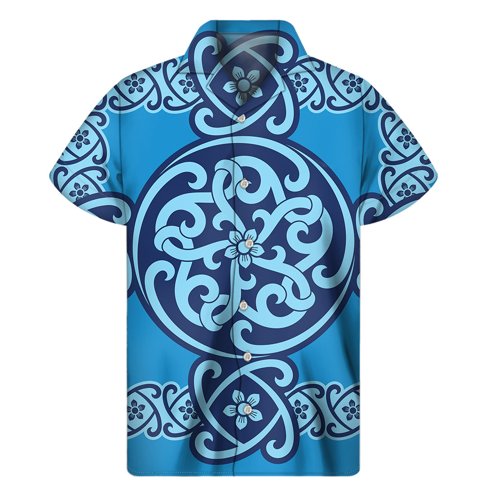 Blue Celtic Symbol Print Men's Short Sleeve Shirt