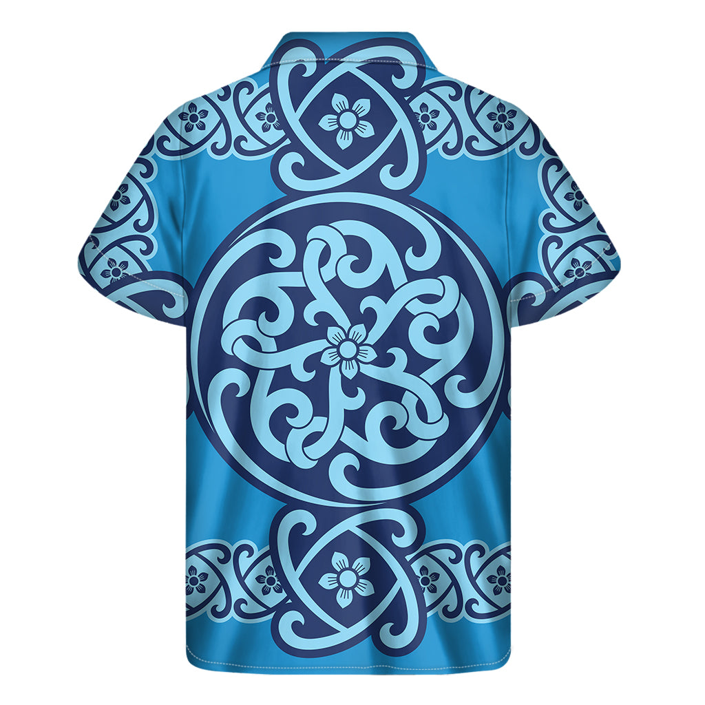 Blue Celtic Symbol Print Men's Short Sleeve Shirt