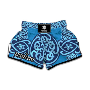 Blue Celtic Symbol Print Muay Thai Boxing Shorts