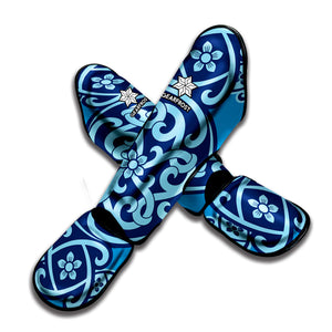 Blue Celtic Symbol Print Muay Thai Shin Guard