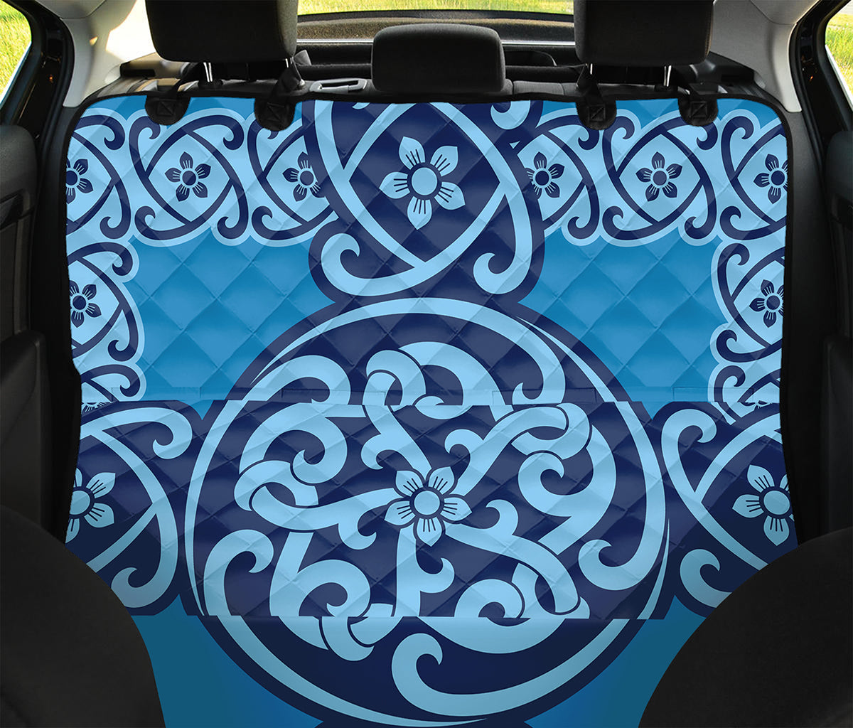 Blue Celtic Symbol Print Pet Car Back Seat Cover