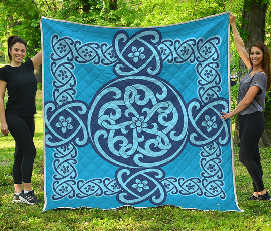 Blue Celtic Symbol Print Quilt