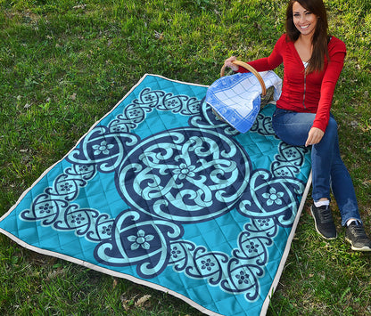 Blue Celtic Symbol Print Quilt