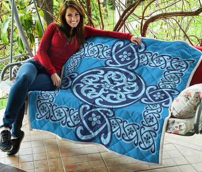 Blue Celtic Symbol Print Quilt