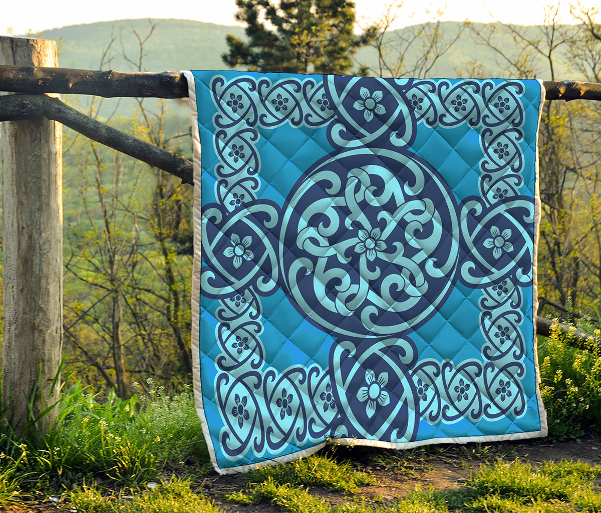Blue Celtic Symbol Print Quilt