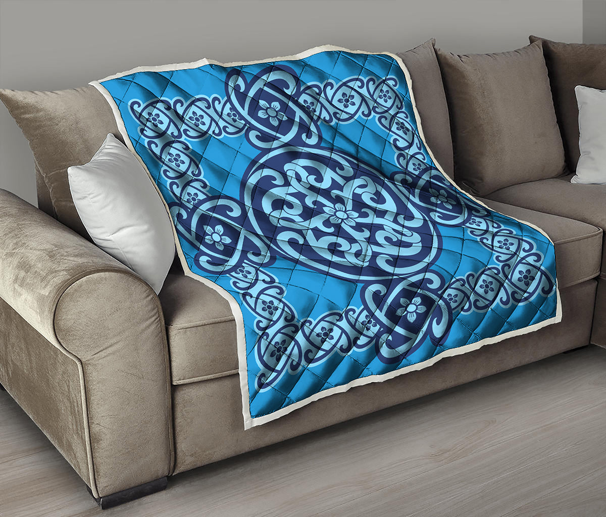 Blue Celtic Symbol Print Quilt