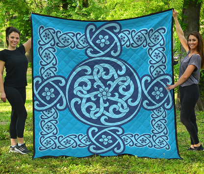 Blue Celtic Symbol Print Quilt