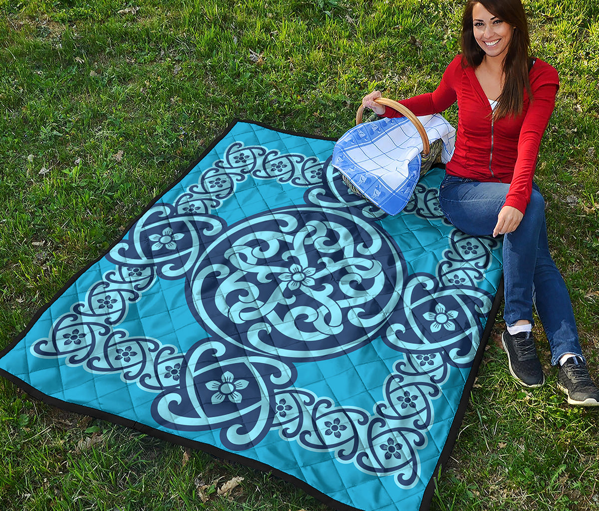 Blue Celtic Symbol Print Quilt