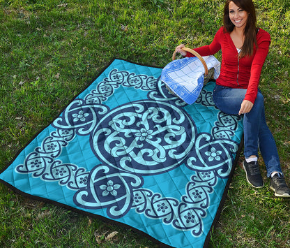 Blue Celtic Symbol Print Quilt